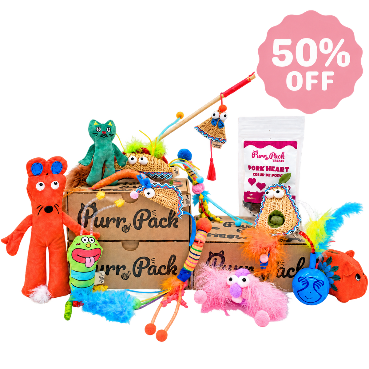 Purr Pack - Abonnement de 12 mois - Jouets & Gâteries 50% rabais 1re boîte